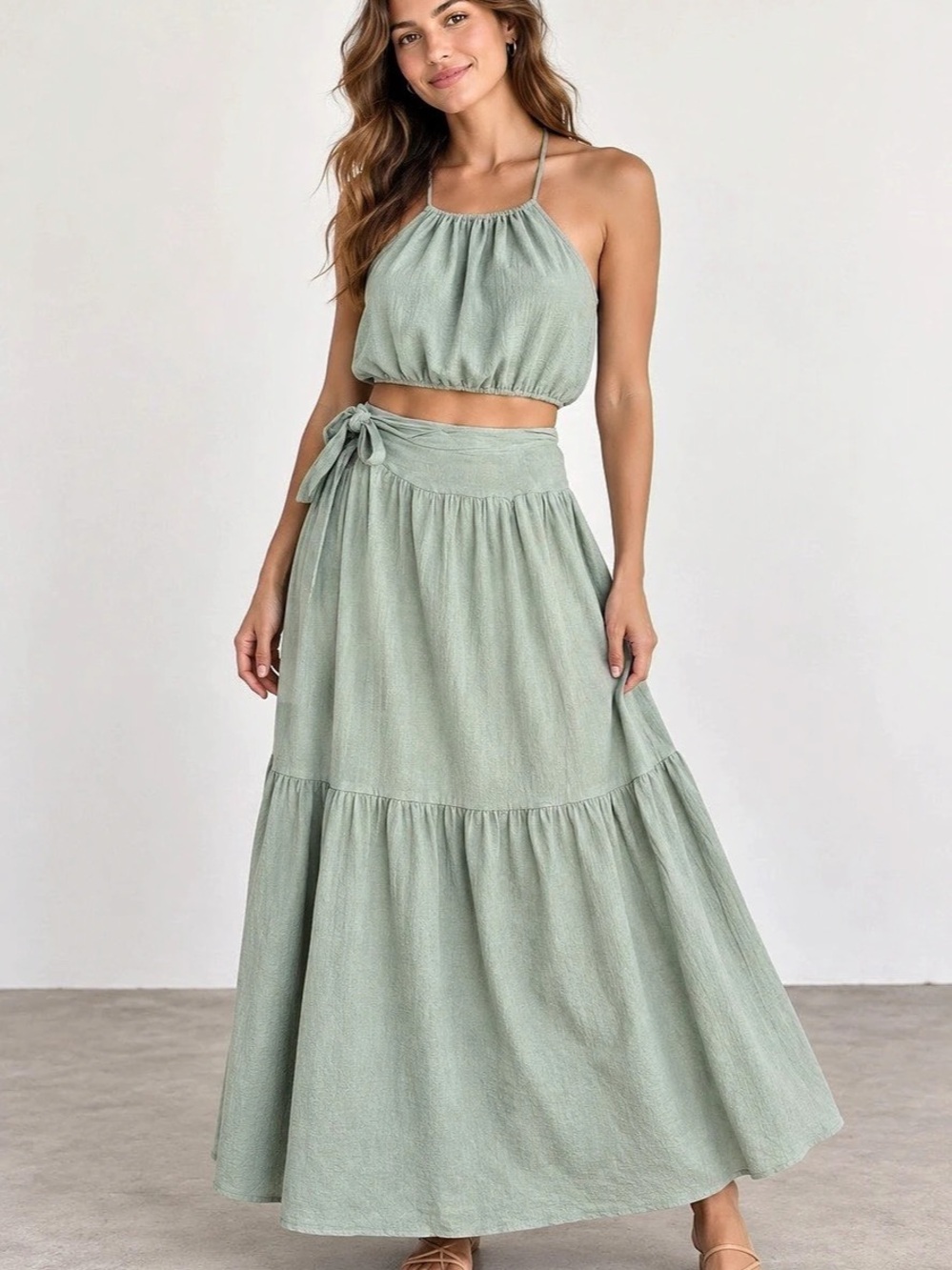 SHEIN Sage Green Maxi Skirt Set Size Small Like New